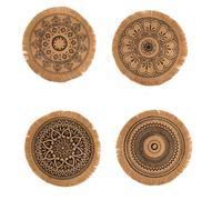 Flaroey 4pcs Bohemian Style Round Heat-Insulating and Scalding-Proof Dining Mat with Diameter of 38cm Anti-Skid Tassel Black