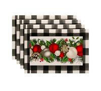 Flaroey 4PCS Xmas Trees Snow Pink Christmas Placemats Winter Table Mats for Kitchen Dining Decoration F