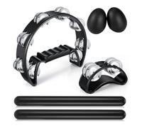 Flaroey 6 Pcs Tambourines, Hand Held Half Moon Tambourine with Rhythm Sticks Egg Shakers Musical Percussion Instrument Set