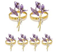 Flaroey 6PCS Gold Lily Napkin Rings Metal Napkin Ring Holders for Wedding Party Holiday Banquet Christmas Dinner,A