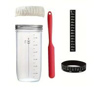 Flaroey Bread Fermentation Glass Jar, Have Breathable Cloth Cover, Thermometer, Reusable Sour Dough Jar, Bread Baking,Small