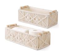 Flaroey Cabinet Organizer Box Set of 2 Macrame Storage Baskets Handmade Woven Boho Decor Countertop Toilet Tank Shelf Lvory