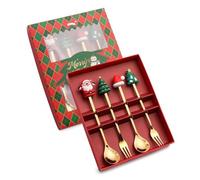 Flaroey Christmas Set Gift Tableware Spoon & Fork Set Dessert Spoon Fruit Fork Coffee Spoon Tableware Set B