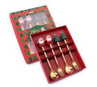 Flaroey Christmas Set Gift Tableware Spoon & Fork Set Dessert Spoon Fruit Fork Coffee Spoon Tableware Set C