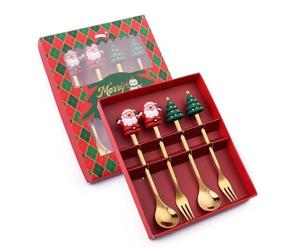 Flaroey Christmas Set Gift Tableware Spoon & Fork Set Dessert Spoon Fruit Fork Coffee Spoon Tableware Set C