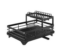 Flaroey Cutlery Storage Rack, Stainless Steel Cutlery Drying Rack, Adjustable Kitchen Plate Storage Rack with Drainboard C