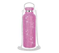 Flaroey Diamond Stainless Steel Water Bottle Portable Glitter Rhinestone Water Bottle Crossbody Bling Thermal Flask 600ml C