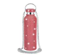 Flaroey Diamond Stainless Steel Water Bottle Portable Glitter Rhinestone Water Bottle Crossbody Bling Thermal Flask 600ml A