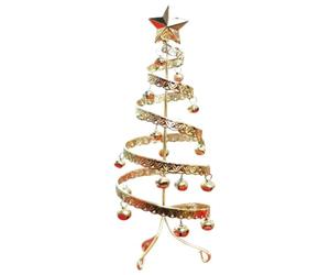 Flaroey Iron craft bell mini Christmas tree desktop simulation Christmas tree display Christmas decorations Gold