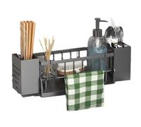 Flaroey Kitchen Sink Organizer Rack - Plastic Self-Draining Shelf for Soap, Sponge, Dishcloth, Towel, with Filter Basket B