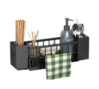 Flaroey Kitchen Sink Organizer Rack - Plastic Self-Draining Shelf for Soap, Sponge, Dishcloth, Towel, with Filter Basket A