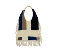 Flaroey Knitted Crochet Aesthetic Woman Shoulder Purse Vintage Patchwork Tassel Tote Bag Fashion Design Ladies Handbag E