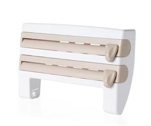 Flaroey Plastic Wrap Paper Storage Rack Wall-Mounted Aluminum Foil Roll Rack Refrigerator Kitchen Punching-Free Shelf Khaki