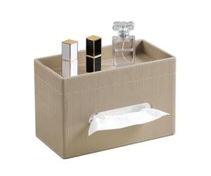 Flaroey Plus Size Tissue Box Cover Rectangle, PU Leather Tissue Box Holder with Storage Tray, Organizer Tissue Holder Wooden
