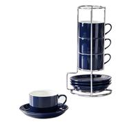 Flaroey Porcelain Stackable Cappuccino Cups with Saucers and Metal Stand, Espresso Cups for Latte Coffee Cafe,Specialty Coffee B