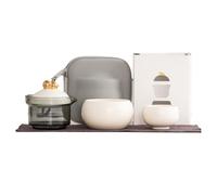 Flaroey Portable Ceramic Tea Set for Travel-Includes 1 Teapot, 2 Cups and Carrying Bag Ideal for Outdoor and Business Trips B
