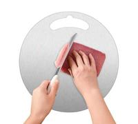 Flaroey Steel Chopping Board for Kitchen Stainless Dough Rolling Board Double-Sided Round Steak Thawing Metal Board+Handle 30cm