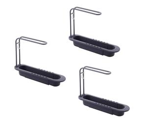 Flaroey Telescopic Rack, Drain Rack, Sink Storage Rack, Soap Sponge Towel Rack, Kitchen Storage Basket Accessories Gray