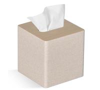 Flaroey Tissue Box Cover Square PU Leather Tissue Box Holder for Dresser Bathroom Decor Beige