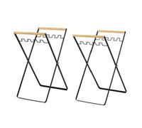 Flaroey Trash Bag Holder with Wood Handle Portable Kitchen Garbage Sorting Rack Separate Recycling Waste Bin for Camping A