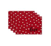 Flaroey Valentine'S Day Placemats Heart Seasonal Burlap Red Indoor Kitchen Table Mat for Home Parties 4 PCS