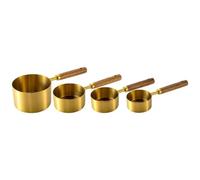 Flaroey Wooden Handle Stainless Steel Measuring Cups Set for Baking, Coffee, Bartending - Kitchen Tools B