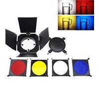 Flash Barndoor & 4 Color Gel Filters & Honeycomb Grid - Fit Any Flash Strobe Monolight, 180W,250W,300W Flash