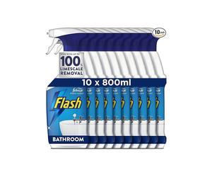 Flash Bathroom Cleaner Spray, 8 Litres (800 ml x 10), Bathroom Cleaning, Limescale Remover & Long Lasting Shine With Febreze Freshness, Bath Cleaner