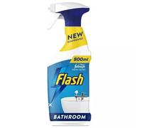 Flash Bathroom Cleaner Spray 800ml Powerful Limescale & Soap Scum Remover Anti-Droplet Technology for Streak-Free Shine Multi-Surface Use Fresh Scent Recyclable Bottle White - 1 Pack