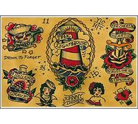 Flash By Johnny 2 Thirds Old School Nautical Tattoo Art Print Poster Retro Art Wall Decor Metal Sign Poster 8X12 Inch