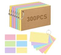 Flash Card, 300 Pcs Revision Cards Index Cards Ruled Flashcards Multicolor Kraft Paper Notecards Cue Cards with 6 Metal Binder Rings for Office School Home Study Record