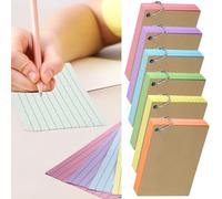 Flash Cards,300 PCS Multicolor Index Cards Revision Cards with 6 Binder Rings, 12.5 x 7.5 cm Kraft Paper Flashcards Lined Record Cards Study Cards for Office Home School Learning
