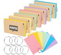Flash Cards 420 Pcs Revision Study Cards 3x5 Inch Kraft Paper Multicolor Index Cards with 7 Metal Binder Ring Double Sided Flshcards Lined for Home School Learning Office Record