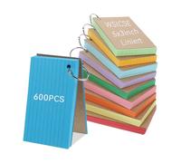 Flash Cards 5x3 Inch, 600 Pcs Coloured Revision Cards Lined Flash Cards with Ring, Record Cards Study Cards for Exams School Office Home Supplies