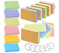 Flash Cards, 600 PCS Multicolor Index Cards 4.9 * 2.9 Inch Kraft Paper Flashcards with 6 Binder Rings Revision Cards Lined Record Cards Study Cards Notecards Cue Cards for Office Home School Learning