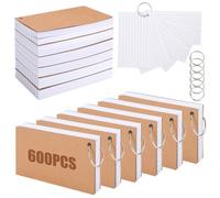 Flash Cards,600 PCS Revision Cards White Ruled Index Cards with Binder Ring Blank Flash Cards Record Cards for Office School Home Study