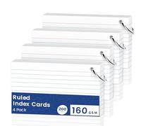 Flash Cards A6（10.2x14CM） Index Cards, 200 PCS Flashcards, Ruled Writing Paper A6, Revision Flash Cards with 4 Metal Binder Ring, Record Recipe Cue Cards White for Taking Notes, Reminders