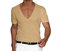 Flash Deals Of The Day Cocila Mens Plain T Shirts Neck Solid Color Pullover Casual Men T Shirt Sexy Deep V Neck Slim Fit Tops for Work Summer Short Sleeve Casual Shirts Plain Tunic f Sale Clearance