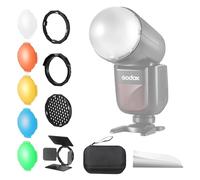Flash Diffuser for Godox V1/V100/AD100/AD200 Round Head Speedlight Flashes, Magnetic Flash Accessories Kit Include Dome Diffuser, Diffuser Panel, Barndoor, Honeycomb Grid, Color Gel, Bounce Diffuser