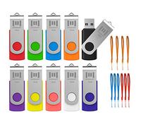 Flash Drive 16GB 10 Pack Multicolor with Lanyards USB 2.0 16 GB Bulk Thumb Drive Memory Stick Swivel Jump Drive with LED Light for Data Storage by MOSDART