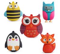 Flash Drive 5x16GB Thumb Drive Animals USB Flash Drive with Chain Bee Fox Owls Penguin Pen Drive Gift for School Kids and Students Valentine's Day Gift (Pack of 5 Animals)