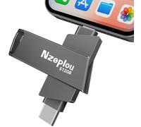 Flash Drive for iPhone iPad, USB3.0 High-Speed Memory Stick No App Needed, Lightening & USB-C External Memory Storage for Photos Videos, Picture Backup Thumb Drive Plug & Play (512GB, Space Gray)