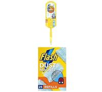 Flash Dust Magnet Duster Starter Kit (1 Handle & 2 Refills) & 25 Dusters (5x5), Traps & Locks 3x More Dust & Hair Vs Traditional Feather Duster