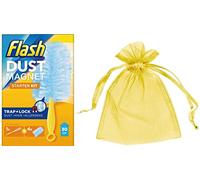 Flash Dust Magnet (Handle Size 30cm), Duster Starter Kit Handle & Refills x 4 + Our Gift for You: Organza Bag Size 9x7x0.1cm