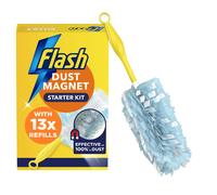 Flash Duster Dust Magnet Starter Kit (1 Handle + 13 Refills), Trap & Lock Away Dirt & Hair In No Time