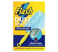 Flash Duster Dust Magnet Starter Kit (1 Handle + 4 Refills), Trap & Lock Away Dust, Dirt & Hair In No Time