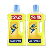 Flash Floor Cleaner All Purpose Lemon 1L (Pack of 2) - Cuts Grease and Dirt, Streak Free Shine, Fresh Citrus Scent, Multi Surface Cleaning, Cold Water Formula, Energy Saving Household Cleaner