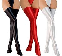 Flash Glossy Smooth Stockings Women's Shiny Oily Glossy Opaque Thigh High Stockings Silk Pantyhose Sheer Over the Knee Socks Shiny Stain Non-Slip Stockings 3 Pack