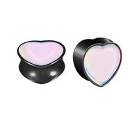 Flash Heart Ear Plugs Double Flared Saddle Tunnels Gauges for Women Men - Stainless Steel Black Gold Plated Reflective Sheeting Love Hearted Expander Stretcher Tunnel Fashion Jewelry Body Pierced, 0.5