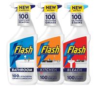 Flash Household Cleaning Bundle Gift Set, 3 x 500ml Sprays, Bathroom, Kitchen, Bleach, Spray, Multi-Surface Disinfectant, Antibacterial, Degreaser
